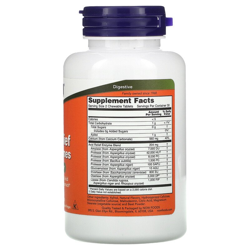 NOW Foods – Acid Relief With Enzymes (Enzima digestivas) 60 Masticables.