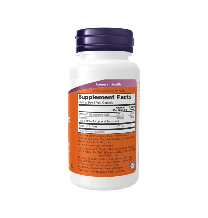 Now Foods - Alpha Lipoic Acid 100mg con vitamina C y E 60Veg Capsules