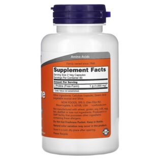 Now Foods – L-Proline 500mg 120Vegcaps Prolina Síntesis Proteína y Colágeno