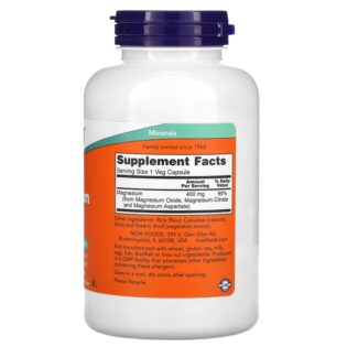 Now Foods – Magnesium Caps 400mg 180vegcaps Magnesio