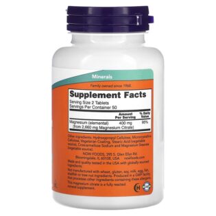 Now Foods – Magnesium Citrate 200mg 100tabs Citrato de Magnesio